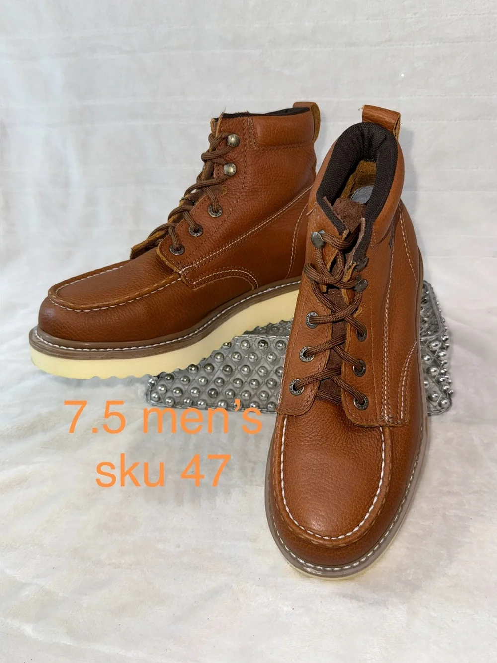 Men's Brown Leather 6” Work Boots - Size 7.5 women’s 8.5